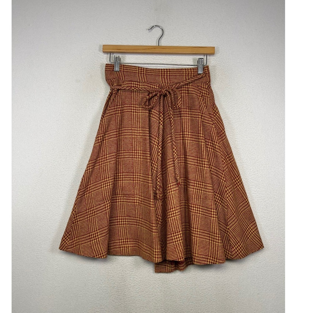 Preppy‎ Vintage 70s The Brass Tree 5/6 Yellow Red Plaid Houndstooth Wrap Skirt
